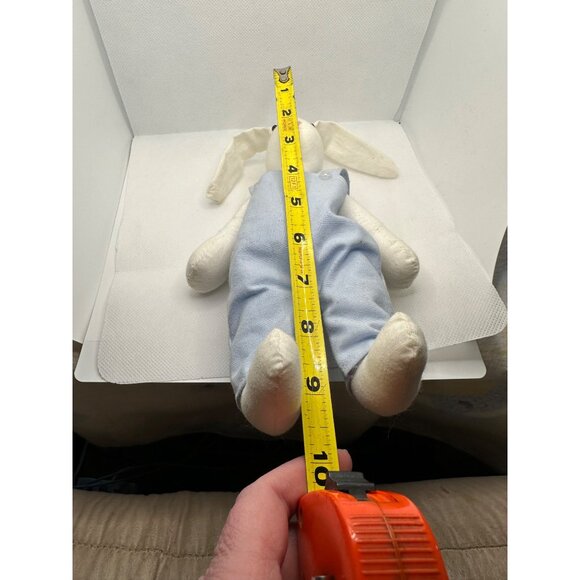 Vtg Applause 8” White Farmhouse plush rabbit stuffed animal primitive overalls - Picture 5 of 5